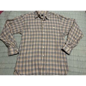 VTG Ike Behar New York 100% Cotton Houndstooth Orange Black Green Dress Shirt M